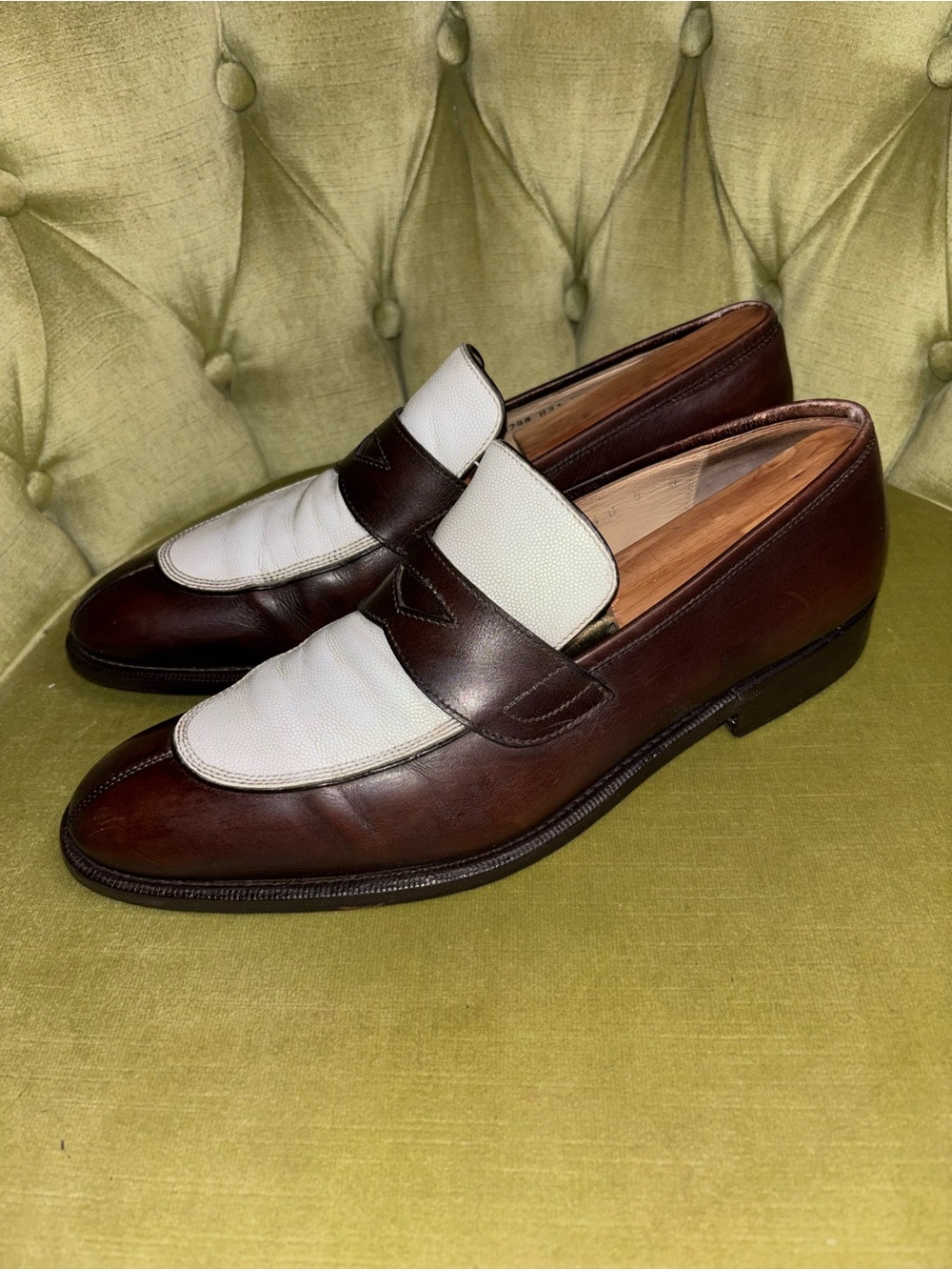 Vintage Salvator Ferragamo Paris Contrast Penny Loafer Men’s 8 D Brown Ivory - Picture 13 of 15